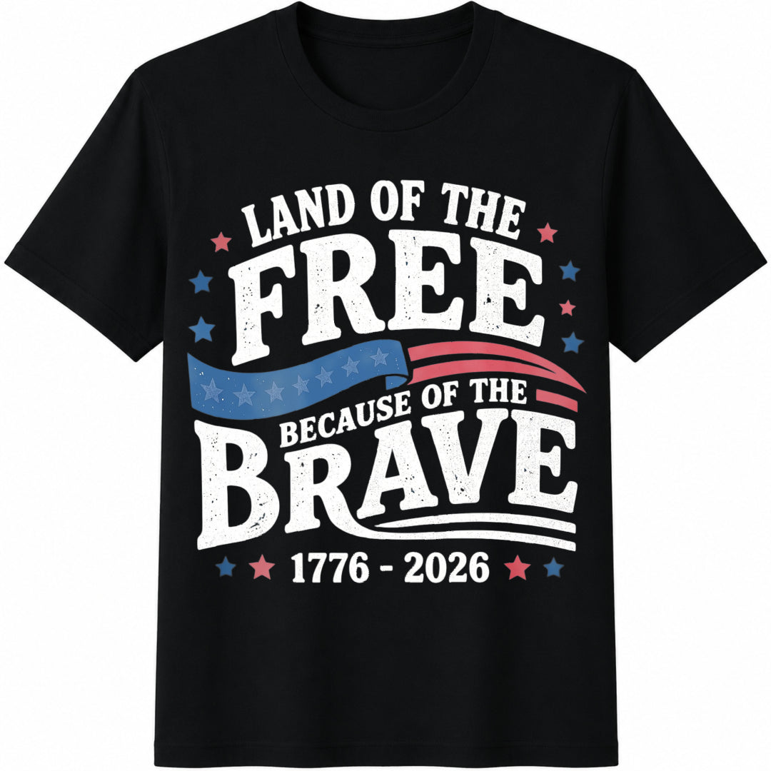 Land of the Free Because of the Brave Cotton T-Shirt in Black