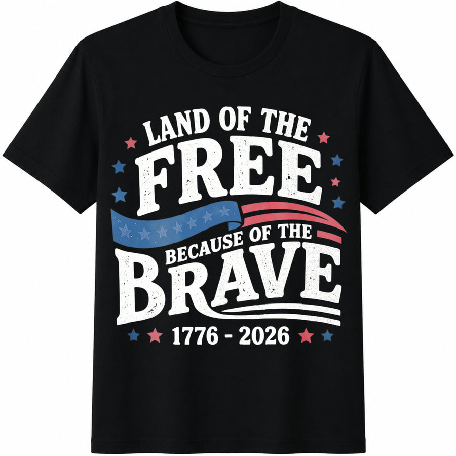Land of the Free Because of the Brave Cotton T-Shirt in Black