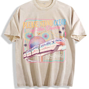 Retro Please Stand Clear of the Doors Vintage Washed T-Shirt in Beige