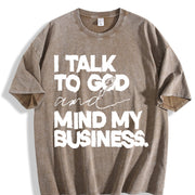 Speak With God And Mind My Business Black Bold vintage washed oversized T-shirt in Brown