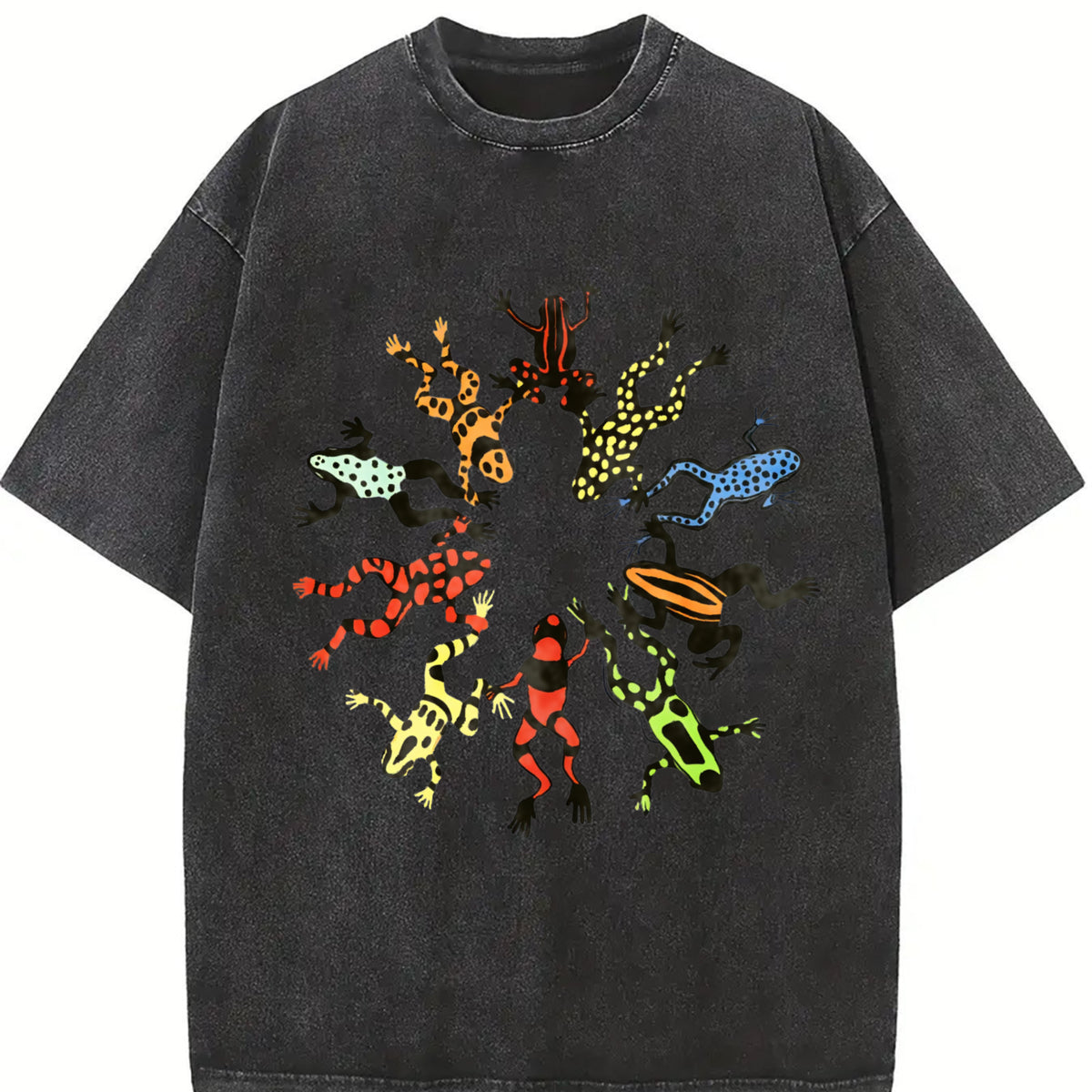 ZestLoop Dancing Frog Feast Vintage Washed T-Shirt in Black