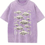 Perch Fish 90s Retro ® Fisherman Y2k Vintage Washed T-Shirt in Purple