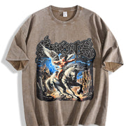 Saints Angel on Horse Tank Vintage Washed T-Shirt in Brown