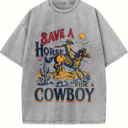 Save a Horse Ride a Cowboy Vintage Washed T-Shirt in Gray
