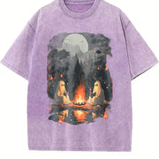 Teacher Halloween Ghost Book Reading Camping Vintage Washed T-Shirt in Purple