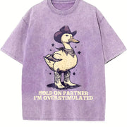 Hold on Partner I’m Overstimulated Unhinged Vintage Washed T-Shirt in Purple