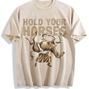 Hold Your Horses Vintage Washed T-Shirt in Beige