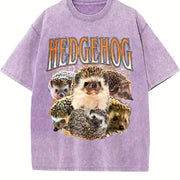 Hedgehog Animal Lover Vintage Washed T-Shirt in Purple