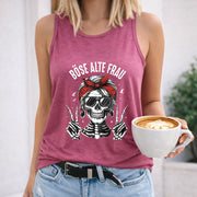 Bose Old Skull Bandana Crew-neck Sleeveless Vest Outdoor Women's Color Cotton Tank Top in Red