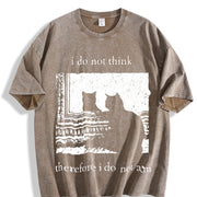 Dark Gray Philosophical Quote & Black Cat Acid Vintage Washed T-Shirt in Brown