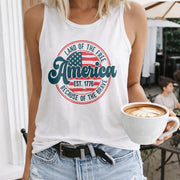 America Land of Free Women's Color Cotton Tank Top in White