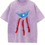 Puerto Rico Flag Deer Vintage Washed T-Shirt in Purple