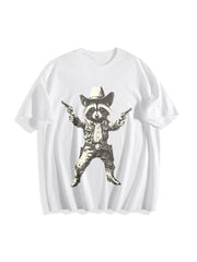 Cowboy Raccoon Retro Raccoon Cotton T-Shirt in White