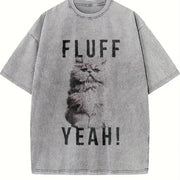Fluff Yeah Kitty Cat Animal Lover for Ladies Cute Ladies Vintage Washed T-Shirt in Gray