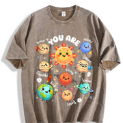 You Are Positive Affirmation Solar System Vintage Washed T-Shirt in Brown