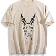 Anime My Hero Academia All Might High-end Luxury Retro vintage washed oversized T-shirt in Beige