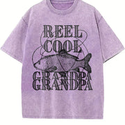Dad Fishing Father's Day Reel Dad Papa Grandpa Classic Dad Vintage Washed T-Shirt in Purple