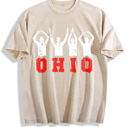 Ohio State Pride Ohioan with Bold Red Letters Vintage Washed T-Shirt in Beige