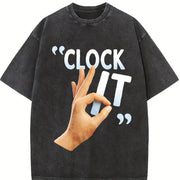 CLOCK IT Vintage Washed T-Shirt in Black