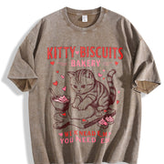 Valentines Cat Kitty Biscuits Bakery Vday Cat Lover vintage washed oversized T-shirt in Brown