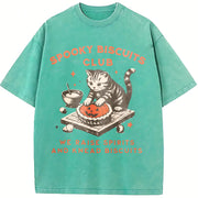 Spooky Biscuits Club Black Cat vintage washed oversized T-shirt in Blue