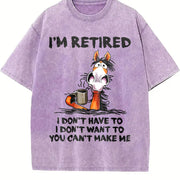 Ladies' with Cartoon Coffee Donkey Retired Vintage Washed T-Shirt in Purple