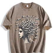 Retro Medusa Goose Head 90s Vintage Washed T-Shirt in Brown