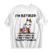 Ladies' with Cartoon Coffee Donkey Retired Cotton T-Shirt in White