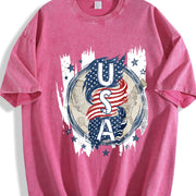 Vertical USA Flag Eagle Vintage Washed T-Shirt in Red