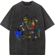 Bird Migration Retro Nature Wildlife Vintage Washed T-Shirt in Black