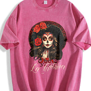 La Catrina Dress Stylish Day of the Dead Costume La vintage washed oversized T-shirt in Red