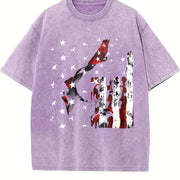 USA Flag Wolf Vintage Washed T-Shirt in Purple