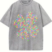 Lucky Charms Four-Leaf Clover vintage washed oversized T-shirt in Gray