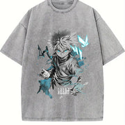 Killua Zoldyck Hunter x Hunter Anime Soft Anime for Anime vintage washed oversized T-shirt in Gray