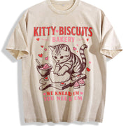 Valentines Cat Kitty Biscuits Bakery Vday Cat Lover vintage washed oversized T-shirt in Beige