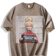 Traumatized by Sagittarius Mugshot Doll Vintage Washed T-Shirt in Brown