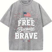 Land of the Free Because of the Brave Vintage Washed T-Shirt in Gray