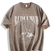 REDEEMED 220gsm - Retro Street Faithbased Soft Texture vintage washed oversized T-shirt in Brown