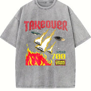 Takeover UFO Alien Fire Sleeveless Tank Vintage Washed T-Shirt in Gray
