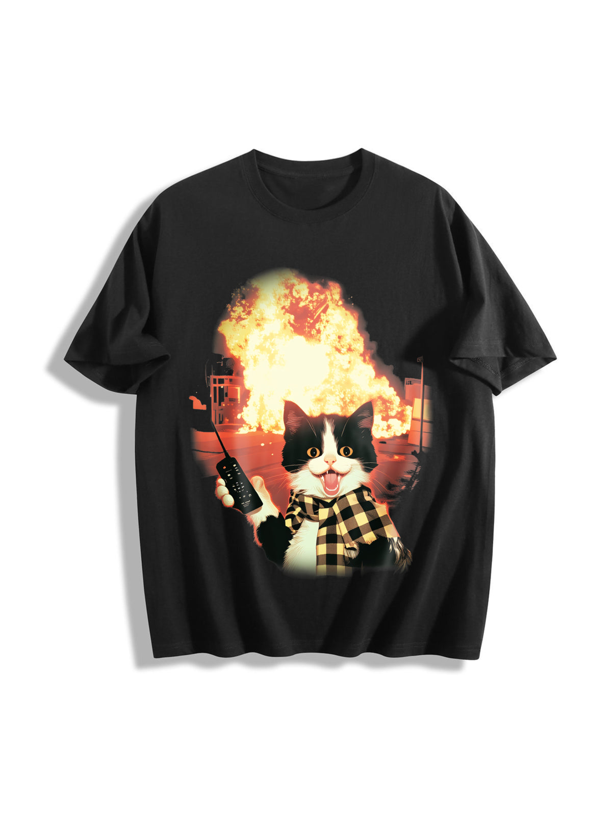 Explosion Cat Cotton T-Shirt in Black