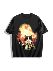 Explosion Cat Cotton T-Shirt in Black