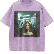 Scared Glam Doll in a Hallway Vintage Washed T-Shirt in Purple