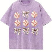 Coquette Baseball Mom Basebal Lover vintage washed oversized T-shirt in Purple