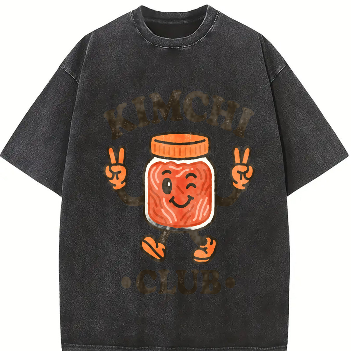 Kimchi Club: Retro Korean Food Mascot for Foodies Vintage Washed T-Shirt in Black