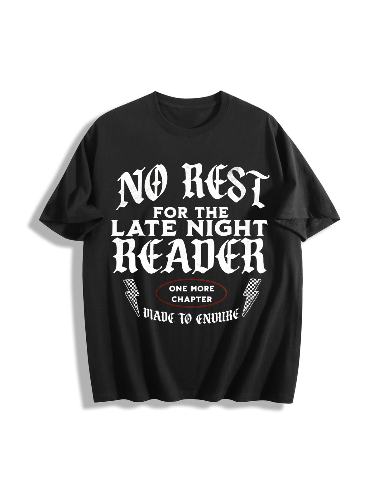 No Rest for the Late Night Reader Cotton T-Shirt in Black