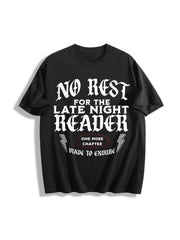 No Rest for the Late Night Reader Cotton T-Shirt in Black