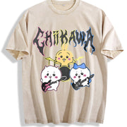 Novelty Chiikawa Pure Rock vintage washed oversized T-shirt in Beige