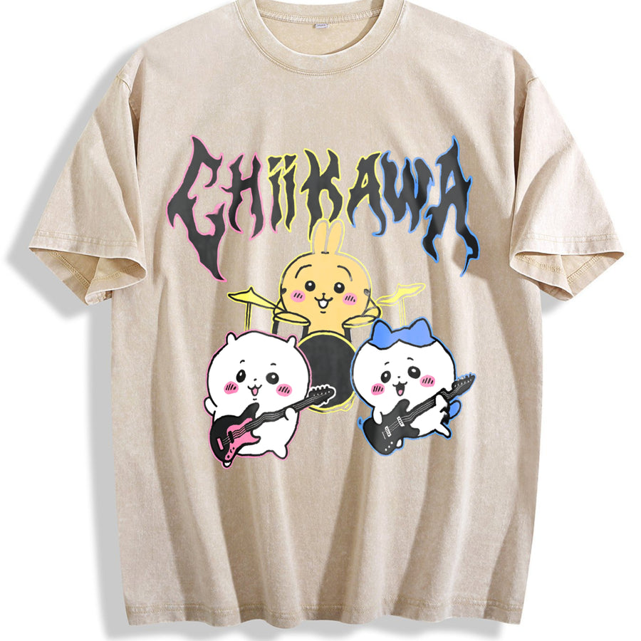 Novelty Chiikawa Pure Rock vintage washed oversized T-shirt in Beige