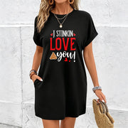 Valentine's Day Dress a Letter Cotton T-Shirt in Black