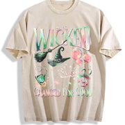 Wicked Change For Good Defy Gravity Broomstick Magic Wand vintage washed oversized T-shirt in Beige